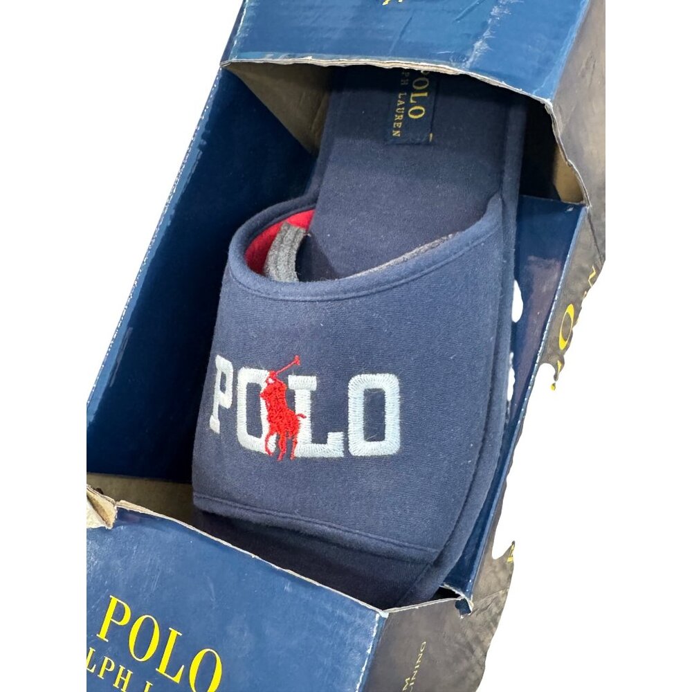 Polo Ralph Lauren Mens Navy Slippers Size 9 With Memory Foam & Antimicrobial Lin - Picture 8 of 8